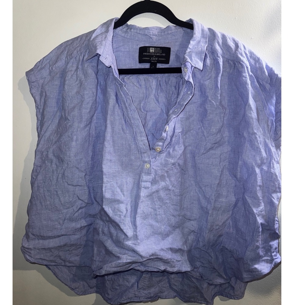 J.Crew Baird McNutt Irish Linen Sleeveless Button Top Blue L High Low Hem